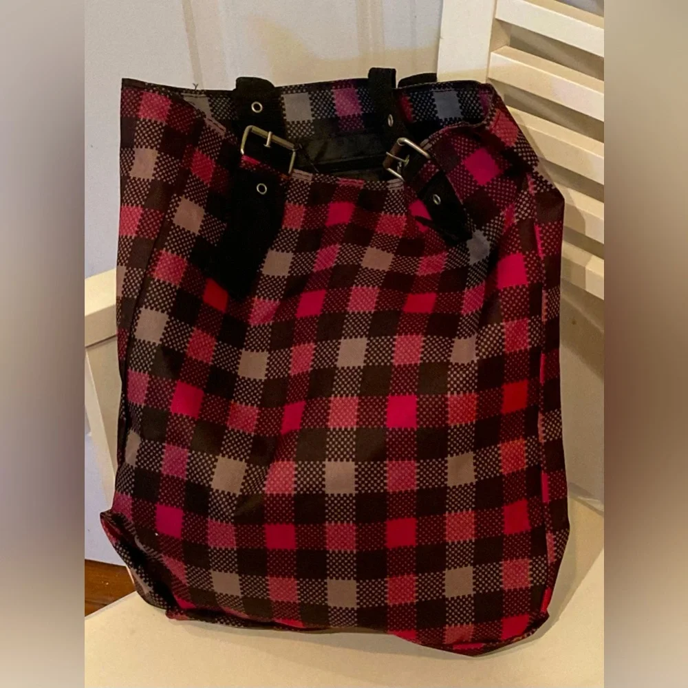 Plaid Tote Bag - Pink and Black